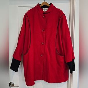 Vintage Stephanie Mathews Red Winter Coat Buttons Women's Wool Blend Made in USA